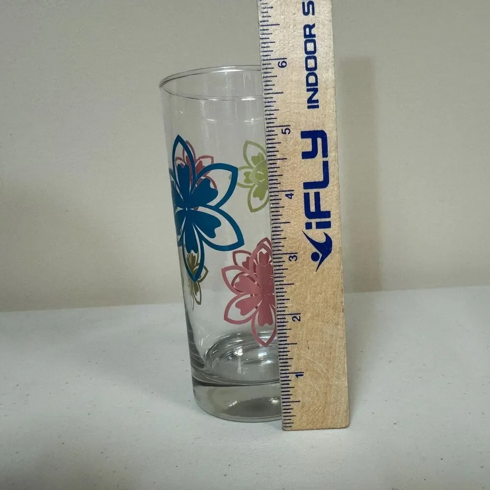 Hawaiian Orchids Drinking Glass Pastel Tropical Barware Spring Cup Dining Home